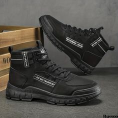 Russoo - Professional Mens Lace-up Work Boots: Durable, Comfortable, and Breathable Footwear Casual Breathable Boots For Streetwear, Casual Breathable Streetwear Boots, Casual Sports Boots For Fall, Casual Wear-resistant Boots For Sports, Casual Wear-resistant Sports Boots, Casual Black Breathable Boots, Breathable Shoes, Summer Winter, Short Boots