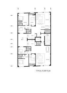 the typical floor plan for an apartment building with two levels and three bedroom, one living room