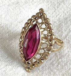 Gold Marquise Ruby Ring, 14k Gold Ruby Ring With Marquise Cut, Gold Marquise Ruby Ring Hallmarked, Gold Marquise Ruby Ring With Hallmark, Marquise Ruby Ring In Gold, Vintage Marquise Ruby Rings, Vintage Red Marquise Ring, Vintage Marquise Ruby Ring In Red, Gold Marquise Cut Ruby Ring