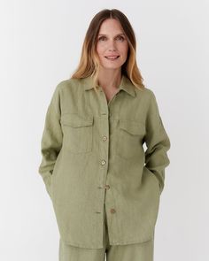 Oversized linen shirt SUMBA in Sage - MagicLinen modelBoxOn Oversized Linen Shirt, Linen Lights, Casually Elegant, Green Shirt, Linen Women, Long Shirt, Casual Elegance, Linen Shirt, Oversized Fits