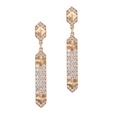 Glimmer with sophistication in these dazzling diamond 18 karat rose gold, drop earrings! These earrings measure 45 mm long and are 6 mm wide. These earrings are very versatile. They are easy to wear to dress up an outfit, but could also comfortable we worn with a casual outfit. Gold Earing, Rose Gold Drop Earrings, Silver Pearl Jewelry, Rose Gold Hoop Earrings, 3d Printed Jewelry, Pretty Accessories, Earrings Rose Gold, Gold Ring Designs, Printed Jewelry