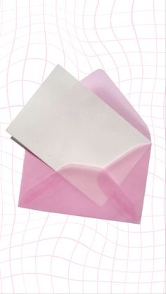 two pink envelopes with white paper in them on a light pink and purple background