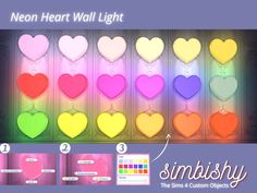 the neon heart wall light is shown in different colors