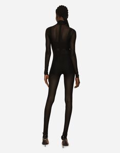 Tulle turtle-neck jumpsuit: High neck Long sleeves Unlined The model is 175 cm tall and wears a size IT 40 Made in Italy Elegant Evening Bodysuit With High Neck, Elegant Unitard For Night Out, Fitted Bodysuit With Sheer Sleeves For Evening, High Neck Sheer Bodysuit For Party, Elegant Stretch Unitard, Elegant Second-skin Bodysuit For Evening, Elegant Fitted High Neck Jumpsuit, Fitted High Neck Jumpsuit For Evening, Elegant Evening Bodysuit With Second-skin Fit