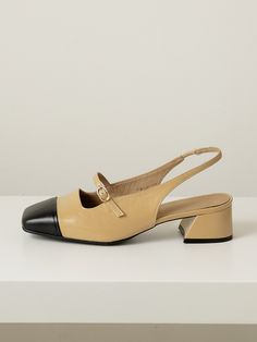 Editor's NotesByeuuns is a shoe brand that expresses the gap between new trends and classics with refined conciseness.- Two-tone combination slingback  - Widening the width of the foot and the instep line with a strap- Wavy lined design- Square shaped toeMeasurements(in.)KR size- Size: KR 225MM (US 5.5) - KR 250MM (US 8)- Heel height: 1.57 in.Composition & Care- Upper: Cowhide, Lining: Pigskin- Avoid direct heat and moisture- The leather may have fine scratches and wrinkles- Professiona Classic Summer Slingback Pumps With Sculpted Heel, Classic Slingback Sandals With Branded Heel Counter For Summer, Classic Open Heel Slingback Sandals For Spring, Classic Ankle Strap Slingback Pumps For Summer, Classic Summer Slingback Pumps With Ankle Strap, Classic Summer Slingback Sandals For Work, Classic Summer Slingback Pumps With Leather Sole, Classic Summer Slingback Pumps For Workwear, Classic Slingback Pumps With Leather Sole For Spring