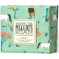 a blue box with horses on it and the words where the polka dots roam written in white