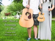 a man and woman standing next to each other with guitars in front of them, text reads our diet is becoming a trio coming soon february 2010