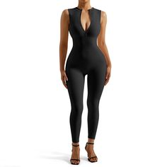 Olivia Mark - Seamless Zipper Yoga Threaded Jumpsuit for Fitness and Outdoor Activities, Backless Bodysuit Leggings for Women Bodysuit Leggings, Winter Maxi, Backless Bodysuit, Jumpsuit Elegant, Shapewear Bodysuit, Maxi Coat, Beautiful Figure, Leggings For Women, Short Sleeve Bodysuit