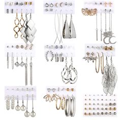 PRICES MAY VARY. 68 Pairs in 1 Pack: This value pack comes with 68 pairs of different earrings, adding a beautiful comprehensive set to your earring collection. Fashion Design: Each pair of the earrings is carefully selected from the most popular earrings favored by customers. You will always find a perfect pair for whether normal, casual, or daily occasions. Assorted Styles: The fashion earring set combines most of stylish dangle earrings, stud earrings, threader earrings and pearl earrings, wi Statement Stud Earrings, Jewelry Organizer Stand, Pearl Earring Set, Popular Earrings, Types Of Earrings, Tassels Fashion, Earrings Pearl, Drop Dangle Earrings, Threader Earrings