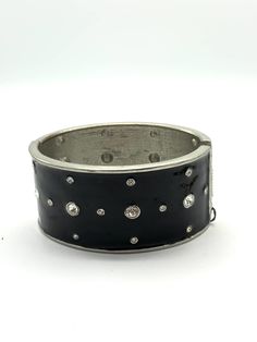 Gorgeous collectible black enamel bracelet by rhinestone by Cookie Lee. Black Enamel Bangle Bracelet, Black Enamel Metal Bangle, Black Enamel Bracelet Jewelry, Black Enamel Bracelets For Parties, Black Metal Bangle For Formal Events, Formal Black Metal Bangle, Black Bling Bracelets As Gift, Black Enamel Metal Bangle Bracelet, Black Rhinestone Bracelets As Gift