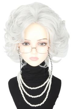 PRICES MAY VARY. MATERIAL: The old lady costume wig is made of high quality synthetic fiber, soft and comfortable, breathable and durable, as natural as real hair. It looks sexy and fashionable. APPLICABLE OCCASIONS: This old lady wig is perfect for daily use, gift giving, theme parties, weddings, dating, cosplay, costumes, discos, Halloween parties and so on. Using it in the party will make you more confident and charming. Package: 1 old lady wig, 1 glasses, 1 net cap, 1 pearl necklace, 1 glass Old Lady Wig, Granny Wig, Old Man Costume, Wigs For White Women, Old Lady Costume, Girly Halloween, Chain Clothing, Party Wig, Old Lady