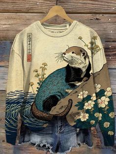 Lasaky - Digital Printed Round Neck Sweatshirt Top Water Japanese Art, Ocean Autumn, Sweatshirt Painting, Japanese Hoodie, Japanese Art Print, Dress Better, Life Styles, True Gentleman, Fun Clothes