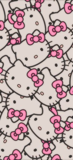 a bunch of hello kitty wallpapers with pink and white polka dots on them