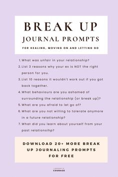 Having a tough time? These are the break up journal prompts you need to move on, no matter what stage of grief you're going through now. The Break Up, Journal Breakup, Break Up Journal Prompts, Break Up Journal, Heal From A Breakup, Food For Heart, Better Not Bitter, Therapy Inspiration, Healing From A Breakup