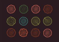 six different colored circles on a black background