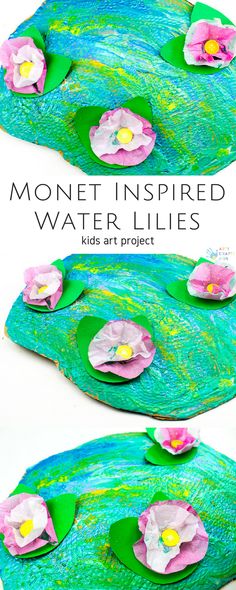 paper plates with flowers on them and the words money inspired water lilies written below