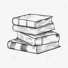 three books stacked on top of each other in black and white, with transparent background