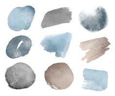 blue and gray watercolor stains on white paper, each with different color options to choose from