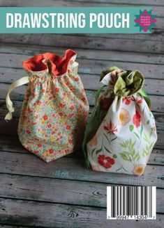 two drawstring pouches sitting next to each other on a wooden table with text overlay