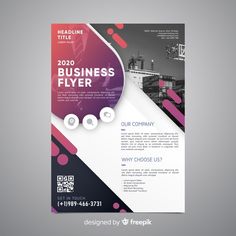 a modern business flyer template with geometric shapes and pink, black and white colors on it