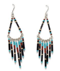 These stunning earrings are a glamorous accessory that will be sure to flatter your appearance. The earrings are handcrafted with Surgical Steel and a patterned array of colorful beads. This is that classic, elegant accessory that will enhance your casual or dressy wardrobe. Earrings Measure about: 2 11/16" x 3/4" (Including Ear Wires) Elegant Multicolor Jewelry With Black Beads, Elegant Multicolor Beaded Earrings For Pierced Ears, Elegant Multicolor Beaded Dangle Earrings, Multicolor Dangle Jewelry With Black Beads, Elegant Colorful Beads Teardrop Dangle Earrings, Elegant Colorful Beads Teardrop Earrings, Elegant Colorful Beaded Dangle Teardrop Earrings, Elegant Colorful Beaded Teardrop Dangle Earrings, Elegant Teardrop Earrings With Colorful Beads