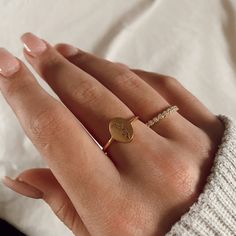 Personalized Birth Flower Ring Custom Dainty Ring Everyday | Etsy Dainty Rings With Initials For Everyday, Dainty Everyday Rings With Initials, Dainty Engraved Ring With Initials For Gift, Dainty Engraved Ring For Everyday, Dainty Engraved Hypoallergenic Ring For Anniversary, Delicate Promise Ring For Mother's Day, Dainty Hypoallergenic Engraved Ring For Anniversary, Minimalist Gold Rings With Birth Flower, Gold Minimalist Rings With Birth Flower