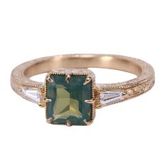 Green Sapphire Ring With Baguette Cut, Sea Foam, Madagascar, Emerald Cut, Sapphire Ring, Natural Diamonds, Emerald, Sapphire, Women's Fashion