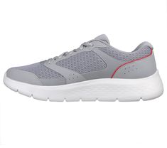 Go the extra mile in walking comfort with Skechers GO WALK FLEX. This lace-up features a synthetic overlay and mesh upper with a Skechers Air-Cooled Goga Mat insole and lightweight ULTRA GO cushioning. | Skechers Men's GO WALK FLEX Sneaker Sporty Mesh Running Shoes For Walking, Breathable Mesh Lace-up Running Shoes For Walking, Low-top Running Shoes With Breathable Mesh For Walking, Low-top Breathable Mesh Running Shoes For Walking, Breathable Mesh Walking Sneakers, Breathable Mesh Sneakers For Walking, Breathable Mesh Lace-up Walking Sneakers, Athleisure Running Shoes With Gel Cushioning For Walking, Gray Breathable Running Shoes For Walking