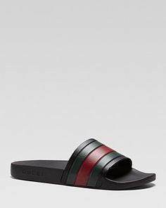 Gucci Rubber Slide Sandals Gucci Open Toe Leather Slides, Gucci Leather Open Toe Slides, Gucci Leather Slides, Green Flat Gucci Sandals, Gucci Green Flat Sandals, Modern Gucci Sandals For Summer, Gucci Cushioned Slides, Gucci Cushioned Slide Sandals, Gucci Slides With Cushioned Footbed