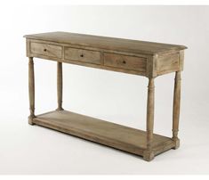 a wooden console table with two drawers