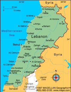 a map of the middle east showing location of lebanon and its major cities