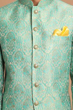 VASTRAMAY Green Woven Design Baap Beta Jodhpuri Set Enhance your ethnic wardrobe with the VASTRAMAY Green Woven Design Baap Beta Jodhpuri Set. Crafted with exquisite detailing, this set is a blend of tradition and contemporary style. Perfect for special occasions or cultural events. Features Green woven design Baap Beta Jodhpuri style Exquisite detailing Specifications Color: Green Material: [insert material here] Available Sizes: [insert sizes here] Material & Care Material: [insert material de Transitional Pista Green Nehru Jacket With Long Sleeves, Transitional Long Sleeve Pista Green Nehru Jacket, Bollywood Style Green Nehru Jacket With Cutdana, Traditional Bandhgala With Zari Weaving For Formal Occasions, Pista Green Long Sleeve Bandhgala For Transitional Season, Green Long Sleeve Traditional Wear With Patterns, Formal Kurta With Zari Weaving For Festivals, Traditional Pista Green Nehru Jacket With Cutdana, Formal Festival Kurta With Zari Weaving