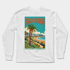 A Vintage Travel Art of San Diego - California - US -- Choose from our vast selection of Long Sleeve T-Shirts to match with your favorite design to make the perfect custom graphic Long Sleeve T-shirt. Pick your favorite: Classic or Premium. Customize your color! For men and women. Vintage Shirt Design, Travel Tshirt, San Diego California, Tshirt Design, Vintage Shirt, Graphic Long Sleeve, Vintage Travel, Travel Art, Shirt Design