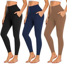 PRICES MAY VARY. 92% Polyester, 8% Spandex Imported ✔2 OUTER POCKETS - We have produced new pockets that can reduce the deformation, even if you put something in your pocket, it won’t look bloated and your pocket won’t sink.NEW YOUNG womens workout leggings have two large front pockets for your cell phone,credit cards, keys and coin purse. ✔3 PACK PERFECT VALUABLE - 3 pack basic black leggings with pockets can be used for a week's daily swap.The squat proof interlink fabric was developed to endu Workout Yoga Pants, Thermo Leggings, Womens Workout, Fleece Leggings, Leggings With Pockets, Workout Yoga, Gym Leggings, Squat Proof, Workout Leggings