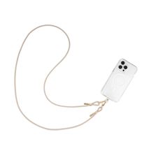 an iphone case with a lanyard attached to the back, and a white strap