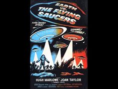 an old movie poster for the film earth and the flying saucers, featuring two aliens