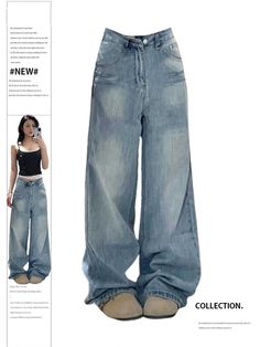 Women's Blue Baggy Jeans Vintage Oversize Cowboy Pants Harajuku Aesthetic Denim Trousers Y2k Trashy Baggy Jeans High Waisted, Cute Jeans Baggy, Oversized Baggy Jeans, Japanese 2000s, Y2k Trashy, Blue Baggy Jeans, Cowboy Pants, Harajuku Aesthetic, Street Wear Outfits