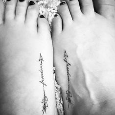 two people with matching tattoos on their feet