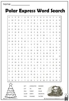 the polar express word search is shown in this printable activity sheet for children to learn