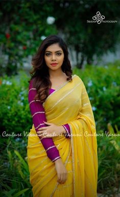 Cotton Saree Blouse Designs, Cotton Saree Blouse, New Saree Blouse Designs, Wedding Blouse Designs, Indian Saree Blouses Designs, Silk Saree Blouse Designs, Blouse Designs Indian, Yellow Saree, Unique Blouse Designs