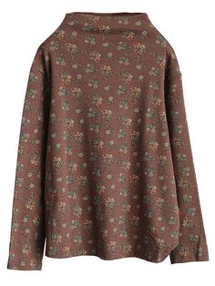 566474 Brown Crew Neck Top For Fall, Brown Long Sleeve Top With Graphic Print, Casual Brown Floral Print Tops, Brown Long Sleeve Floral Print Tops, Brown Floral Print Long Sleeve Tops, Brown Floral Print Tops For Fall, Brown Crew Neck Top For Spring, Leisure Fashion, Color Coffee