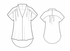 the front and back views of a women's blouse, with an open neckline