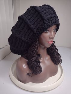 This XL Velvet Bloom hat is handmade by crocheting, also called an applejack, 70s hat, puffy hat and . Satin-lined edges protects your edges like a sleeping cap does. The hat expands to accommodate thick hair or you can wear as a floppy hat on top of hair.  ��► ITEM DESCRIPTION ITEM NAME: Black Velvet XL Bloom beret applejack  ♦ Can wear hair tucked in the hat or over the hair, letting the hair hang loose ♦ Logo label is sewn to the inside of the hat. ♦ A hidden drawstring is used around the lower 70s Hats, Long Dreadlocks, Dread Accessories, Hair Tuck, Purple Party, Newsboy Hat, Hang Loose, News Boy Hat, Party Design