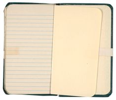 an open notebook with lined paper attached to the front and back pages, on a white background