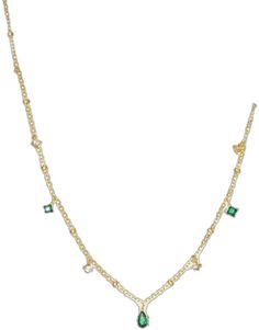 Elegant Green Clavicle Chain Necklace, Elegant Green May Birthstone Chain Necklace, Elegant Green Charm Necklace With Delicate Chain, Elegant Green Necklace With Delicate Chain, Green Delicate Chain Jewelry For Party, Green Gold Plated Jewelry With Delicate Chain, Green Cubic Zirconia Clavicle Chain Jewelry, Green Dainty Chain Necklace, Green Gold Plated Necklace With Adjustable Chain