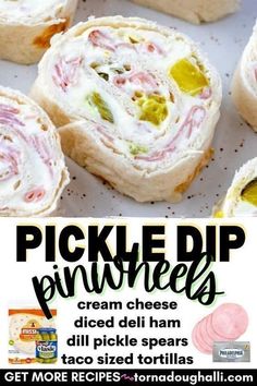 pickle dip pinwheels with cream cheese, pickles, and ham Pickle Dip, Pinwheel Appetizers, Pinwheel Recipes, Sliced Ham, Party Appetizer, Party Food Appetizers, Dill Pickle