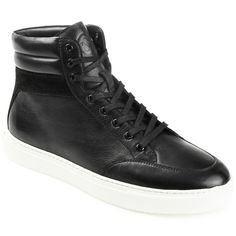 Upgrade your everyday style with the Clarkson by Thomas & Vine. These high-top sneakers are unbelievably comfortable with a cushioned collar at the ankle and an 8 mm Tru Comfort Foam� insole. Genuine leather fastened by a lace-up closure and a durable EVA/rubber hybrid outsole finish the look. Thomas Vines, Boot Style, High Top Sneaker, Leather High Tops, High Top Shoes, Everyday Style, Sneakers Black, Leather Sneakers, High Top