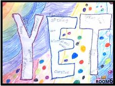 a child's drawing of the letter y with words and dots on it that spell out their name