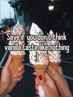 two people holding ice cream cones with sprinkles on them and the words save if