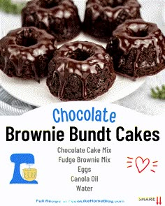 chocolate brownie bundt cakes on a white plate